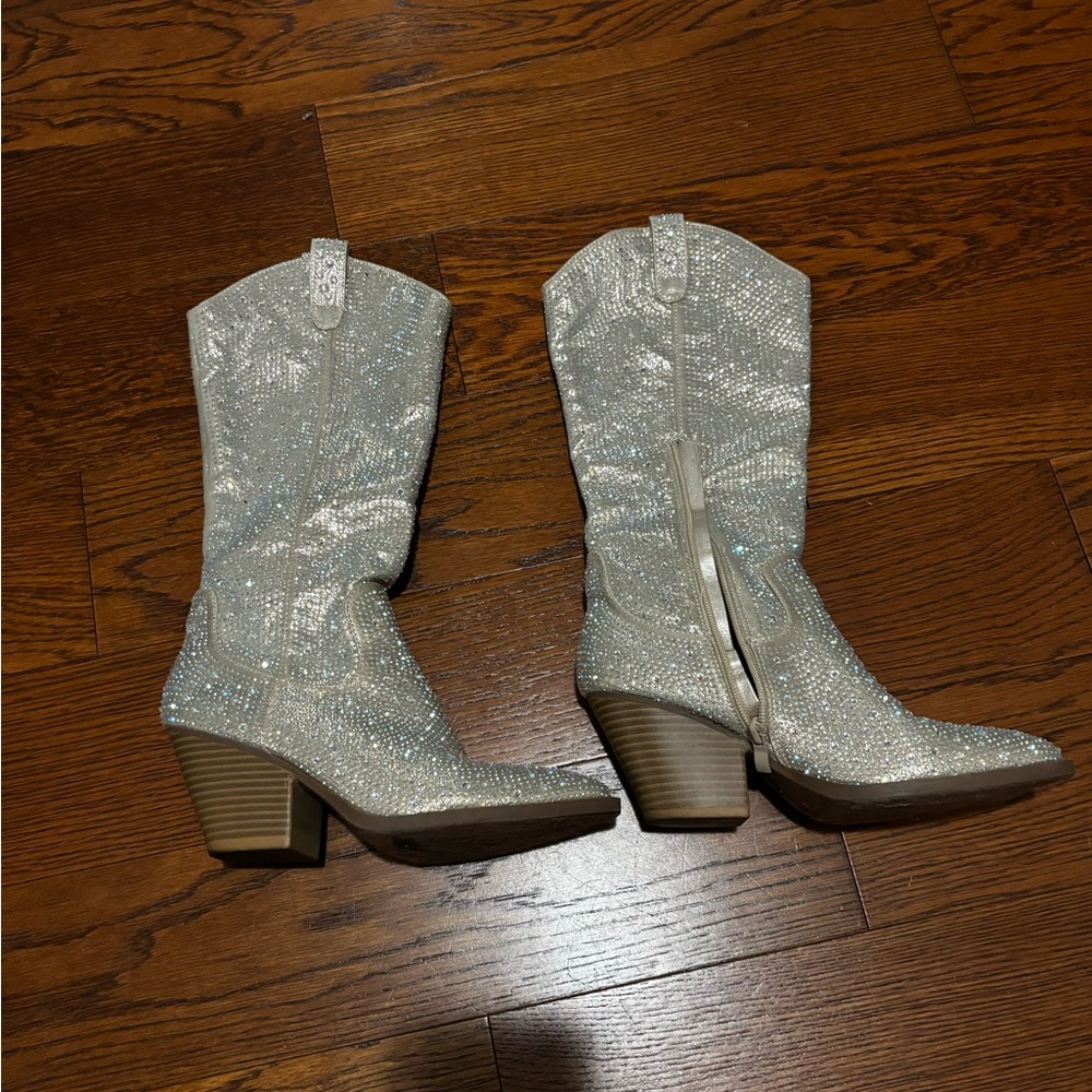 Silver Glitter Cowboy Boots